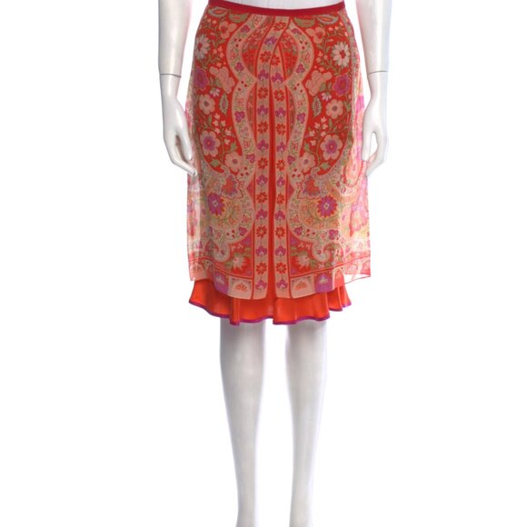Etro Milano 100% Silk Skirt Floral Paisley Print Multicolor Red Orange IT 40 - Picture 1 of 4